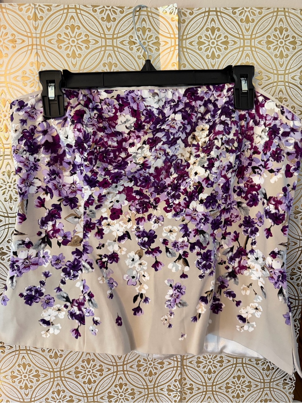 White House Black Market Cream Sleeveless zip bustier with Purple Floral Print